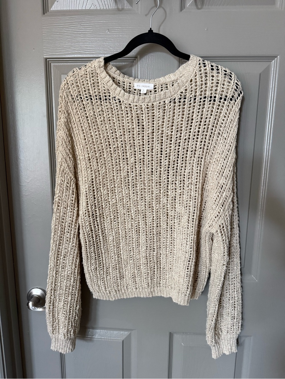 Blu Pepper Cream Open Knit Sweater Large Boho Coastal